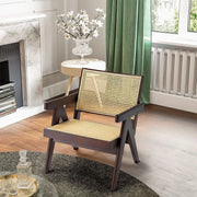 Cane Weave Rattan Accent Armchair styled on a sunlit patio with side table