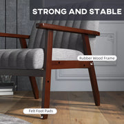 Channel-Tufted Grey Fabric Armchair — scale reference and proportion detail