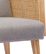 Close-up of woven rope and wicker weave texture detail — Rattan Cane Upholstered Accent Armchair