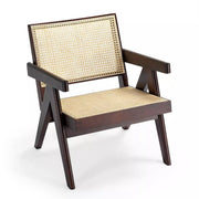 Close-up of corner joinery and wood construction detail — Cane Weave Rattan Accent Armchair