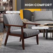 Channel-Tufted Grey Fabric Armchair — back and side profile detail
