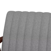 Close-up of woven rope and wicker weave texture detail — Channel-Tufted Grey Fabric Armchair