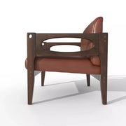 Close-up of brass hardware and finish detail — Leather-Upholstered Mid-Century Lounge Chair