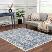Floral Medallion Blue Area Rug