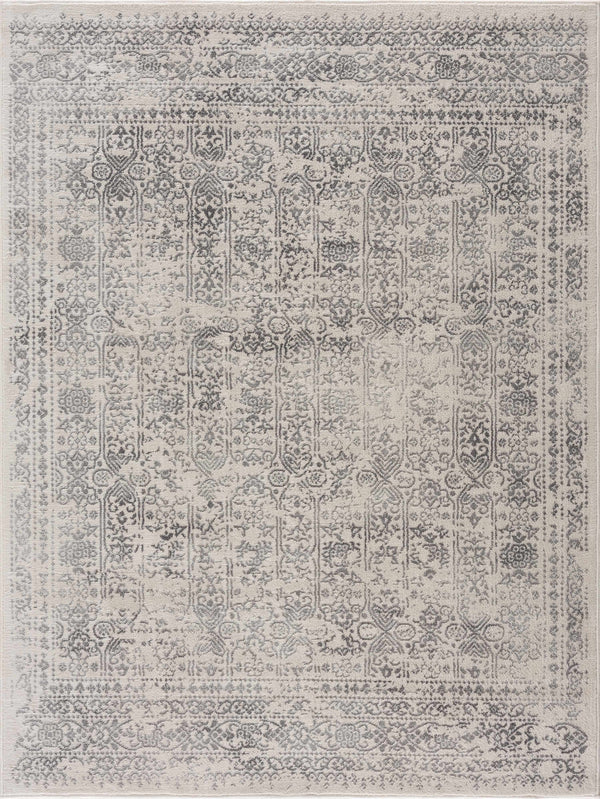 Cream & Fog Gray Distressed Medallion Area Rug