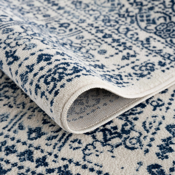 Floral Medallion Blue Area Rug