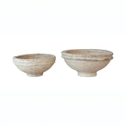 Set of 2 Found Decorative Paper Mâché Bowls – Aged White Finish — The Set of 2 Found Decorative Paper Mâché Bowls brings