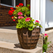 Faceted Resin Round Outdoor Planter
