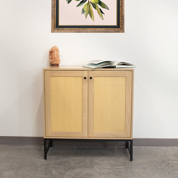 Rattan-Look Two-Door Sideboard Storage Cabinet
