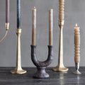 Stoneware Double Taper Candle Holder in Chocolate — Ground your space with warmth and sculptural elegance using the