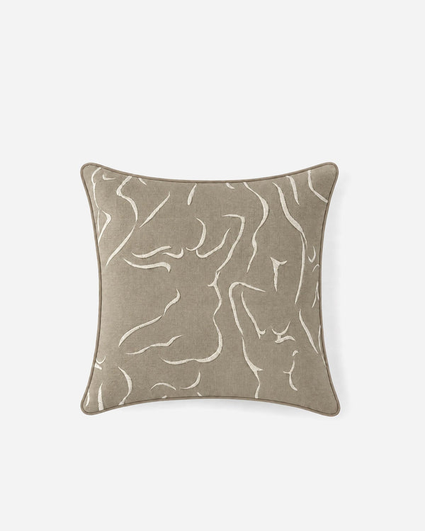 Taupe & Ivory Embroidered Cotton Throw Pillow, 22 in