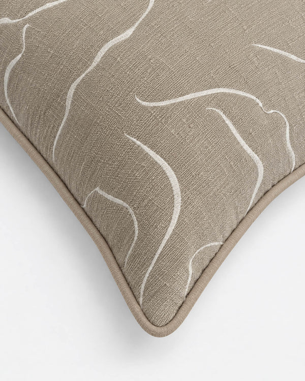 Taupe & Ivory Embroidered Cotton Throw Pillow, 22 in