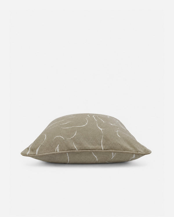 Taupe & Ivory Embroidered Cotton Throw Pillow, 22 in