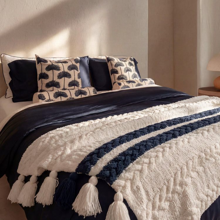 Palm Embroidered Linen-Blend Throw Pillow