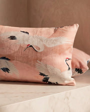 Crane Print Cotton Lumbar Pillow