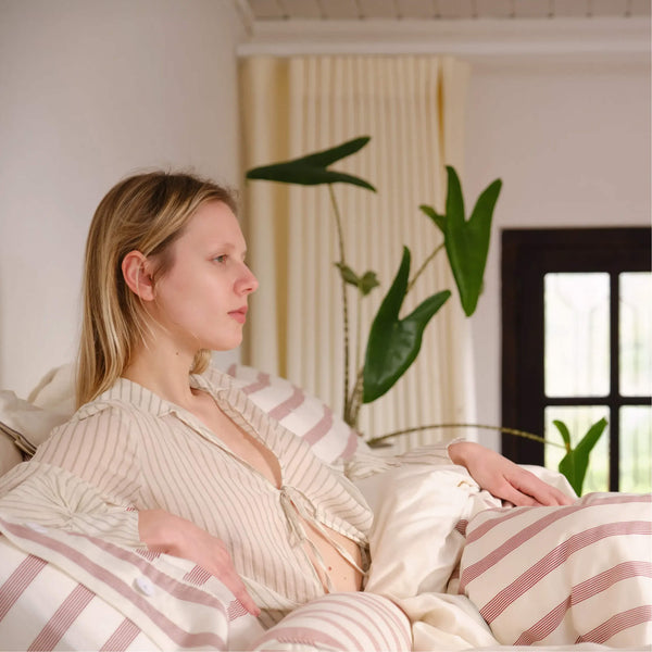 Terracotta Stripe Cotton Sateen Fitted Sheet Set