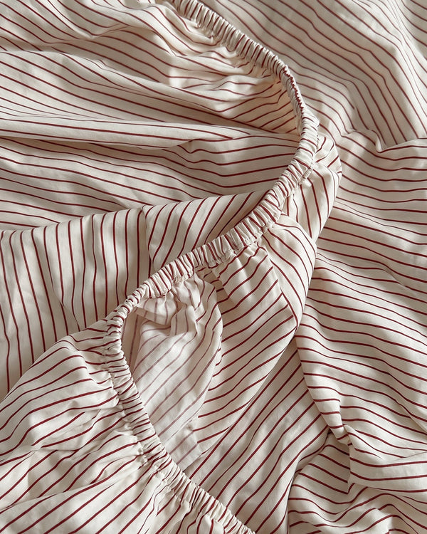 Terracotta Stripe Cotton Sateen Fitted Sheet Set