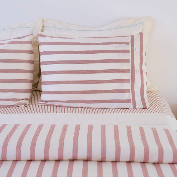 Terracotta Stripe Cotton Sateen Fitted Sheet Set
