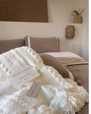 Cable-Knit Pom Pom Throw Blanket