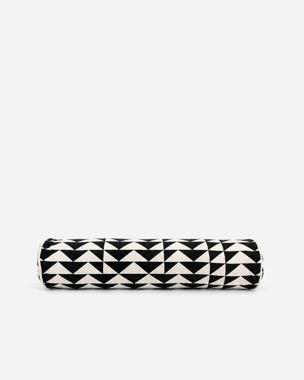 Black & Ivory Triangle Grid Cotton Bolster Pillow
