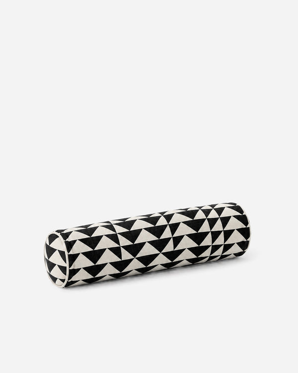 Black & Ivory Triangle Grid Cotton Bolster Pillow