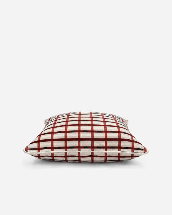 Burgundy & Ivory Grid Cotton Throw Pillow, 22 x 22 in