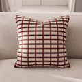 Burgundy & Ivory Grid Cotton Throw Pillow, 22 x 22 in