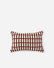 Burgundy & Ivory Grid Cotton Lumbar Pillow, 22 x 14 in