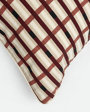 Burgundy & Ivory Grid Cotton Lumbar Pillow, 22 x 14 in