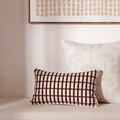 Burgundy & Ivory Grid Cotton Lumbar Pillow, 22 x 14 in