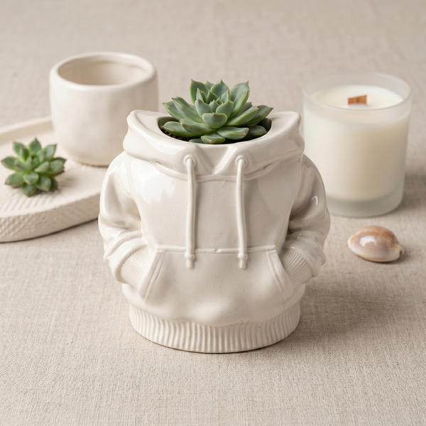 Side view of Gypsum White Hoodie Planter