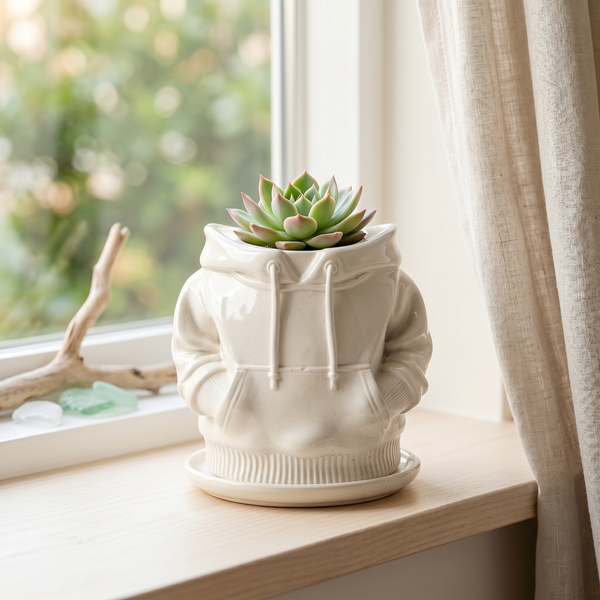 Top view of Gypsum White Hoodie Planter