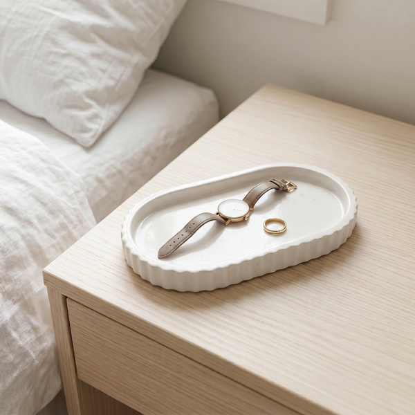 Scalloped Gypsum Oblong Catchall Tray