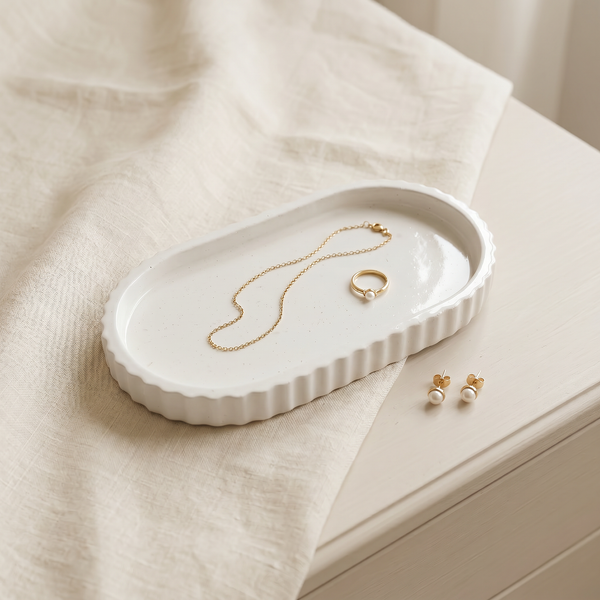 Scalloped Gypsum Oblong Catchall Tray