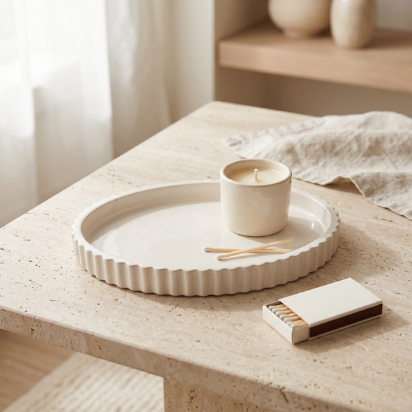 Scalloped Gypsum Oval Catchall Tray
