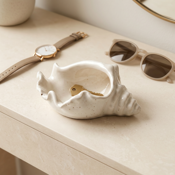 Cast Gypsum Conch Shell Catchall Bowl