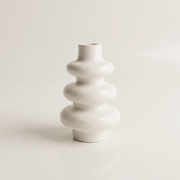 Side view of Stacked Bubble Gypsum White Vase | Hand-Cast Decor