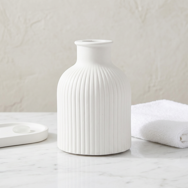 Ribbed Gypsum Bottle Vase