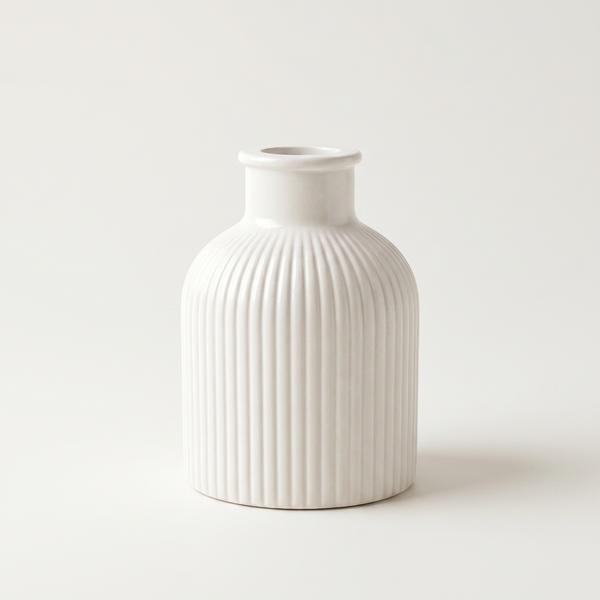 Front view of Ribbed Gypsum Bottle Vase