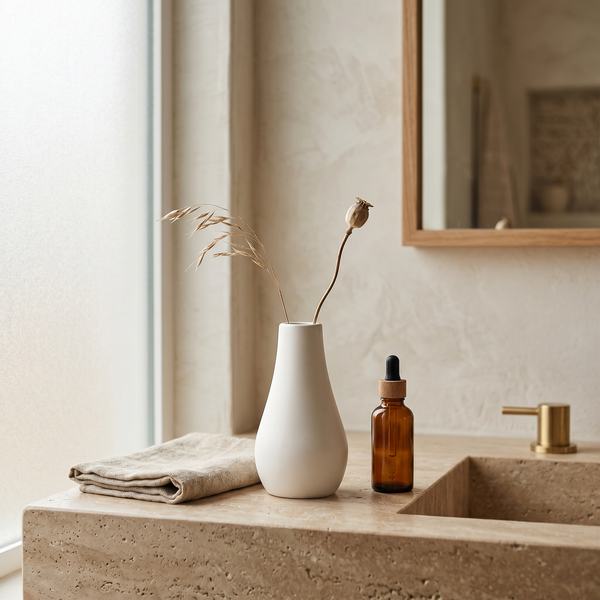 Hand-Cast Gypsum Milk Bottle Vase in a styled room setting