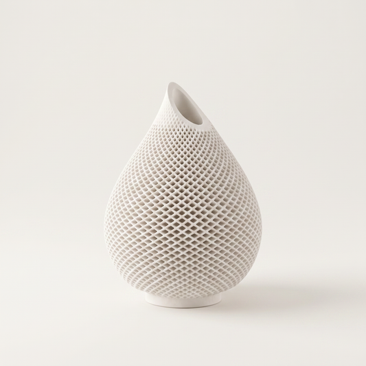 Front view of Honeycomb Relief Gypsum Teardrop Vase