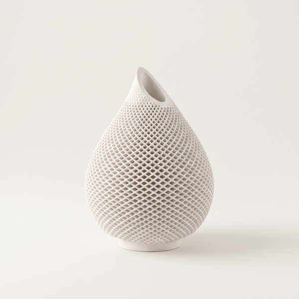 Front view of Honeycomb Relief Gypsum Teardrop Vase