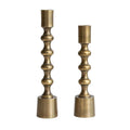 Close-up of turned wood construction and carved detail — Taper Candle Holders, Antique Gold Finish, Set of 2