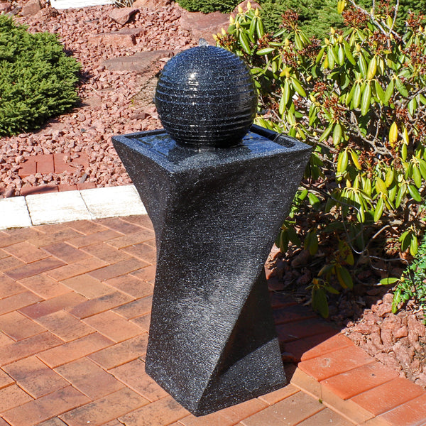 Twisted Pedestal Solar Ball Fountain