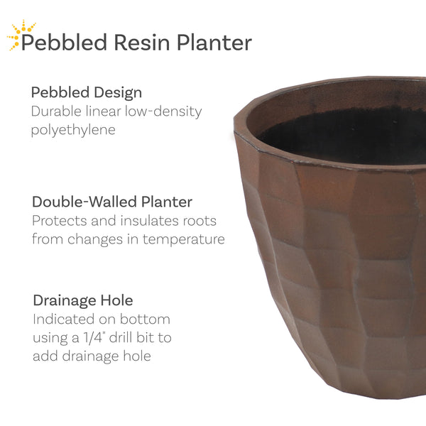 Faceted Resin Round Outdoor Planter