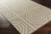 Ivory & Taupe Hand Woven Wool Greek Geometric Rug