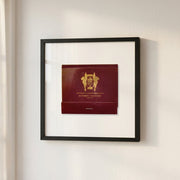 Vintage Matchbook Hotel Framed Print — Framed matchbook print — gold-crest crimson cover, white mat, three frame finishes
