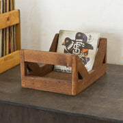 Handcrafted Wood 7-Inch Record Crate on a mid-century sideboard beside a turntable