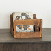 Handcrafted Wood 7-Inch Record Crate — back and side profile detail