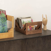 Close-up of corner joinery and wood construction detail — Handcrafted Wood 7-Inch Record Crate